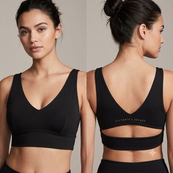 Victoria's Secret Other - Victoria's Secret Black Sz L Sports Bra V-neck & Back Open Keyhole Back Padded